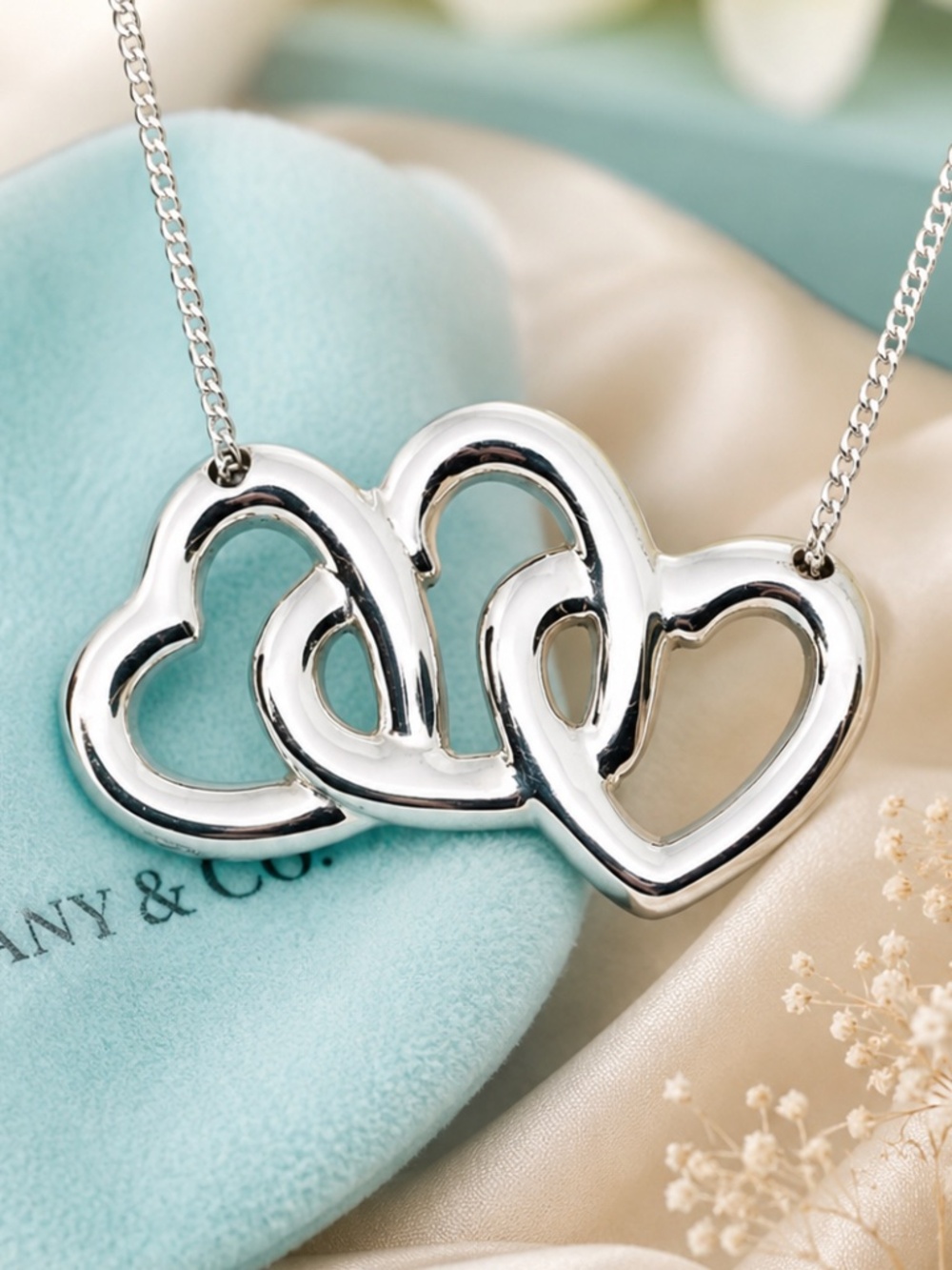 Tiffany & Co. Elsa Peretti Triple Open Heart Link Necklace 925 silver